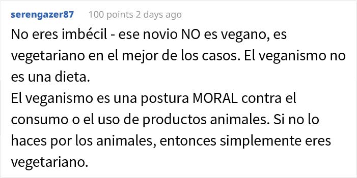 "¿Soy imbécil por enfadarme con el novio vegano de mi amiga?"