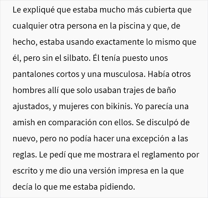 Le pidieron a una mujer con una mastectomía doble que usara corpiño en la piscina, ella siguió la regla al pie de la letra en su cumplimiento malicioso