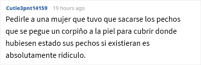 Le pidieron a una mujer con una mastectomía doble que usara corpiño en la piscina, ella siguió la regla al pie de la letra en su cumplimiento malicioso