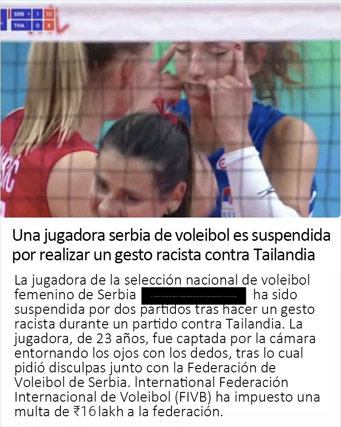 Suspenden a una jugadora de voleibol racista y su equipo tiene que pagar una multa