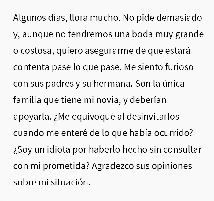 Este chico desinvitó de su boda a la familia de su prometida después de que la ningunearan comprando el vestido