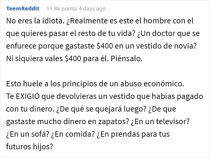 “Las novias inteligentes ahorran dinero”: este prometido se enfureció al enterarse de que su futura esposa había gastado $400 en un vestido de novia