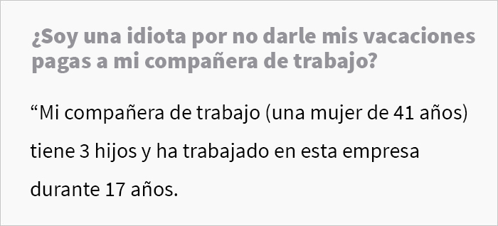 Esta mujer sin hijos se negó a darle 6 de sus días de vacaciones a una compañera de trabajo con 3 hijos, generando un conflicto en la oficina