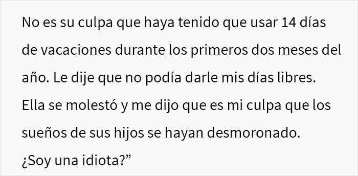 Esta mujer sin hijos se negó a darle 6 de sus días de vacaciones a una compañera de trabajo con 3 hijos, generando un conflicto en la oficina