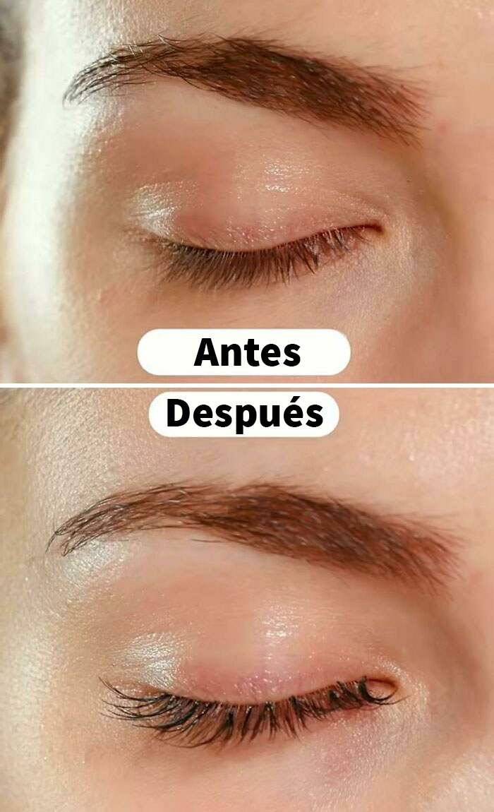 Este es el “antes y después” para promocionar un sérum que se supone que alarga las pestañas, pero en la segunda foto pueden verse claramente las extensiones 