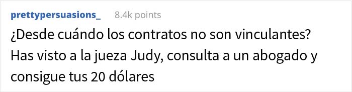 Esta persona consiguió un trabajo de 20$ la hora, pero en el cheque le pagaron la mitad porque "el contrato tenía un error"