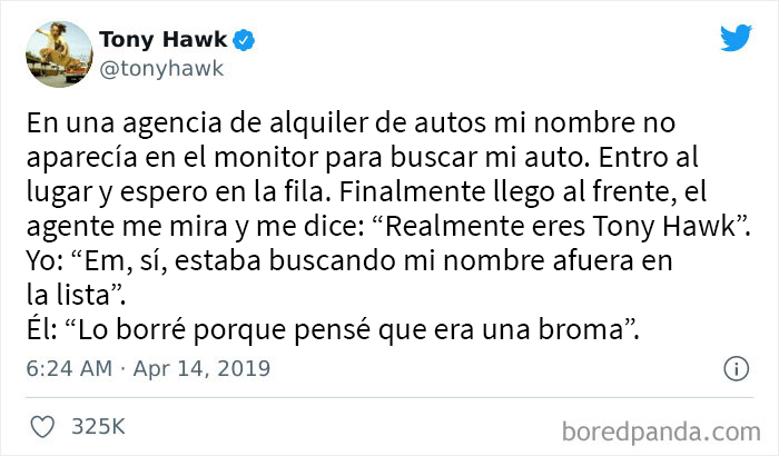 Tony Hawk intentó alquilar un auto