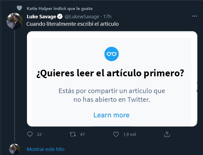 Twitter le dijo a este autor que primero lea su propio artículo