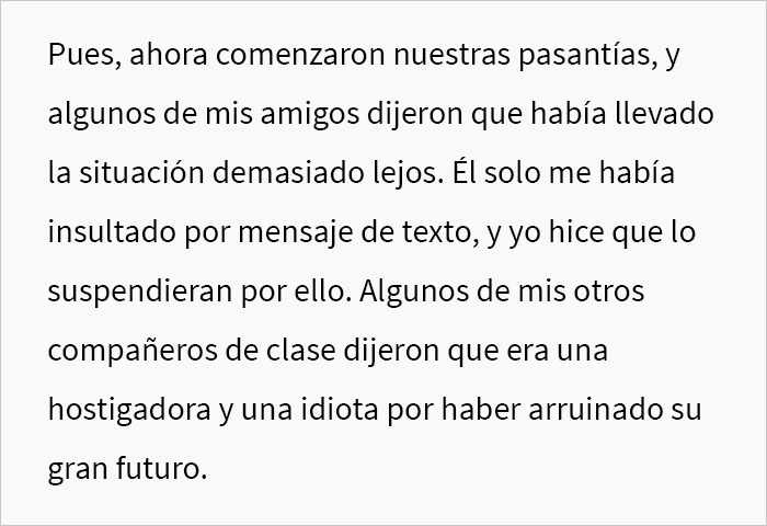 Esta estudiante les pregunta a los internautas si había arruinado la carrera de su compañero de clase al denunciarlo por su comportamiento agresivo