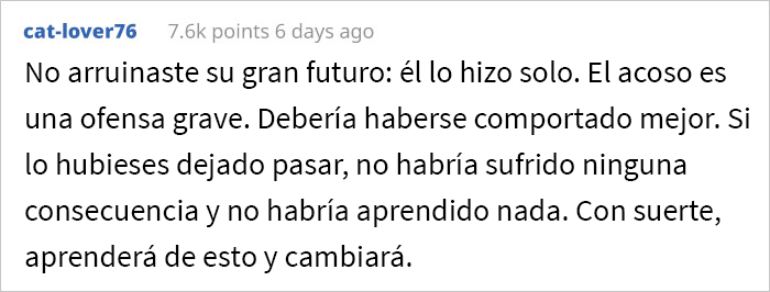 Esta estudiante les pregunta a los internautas si había arruinado la carrera de su compañero de clase al denunciarlo por su comportamiento agresivo