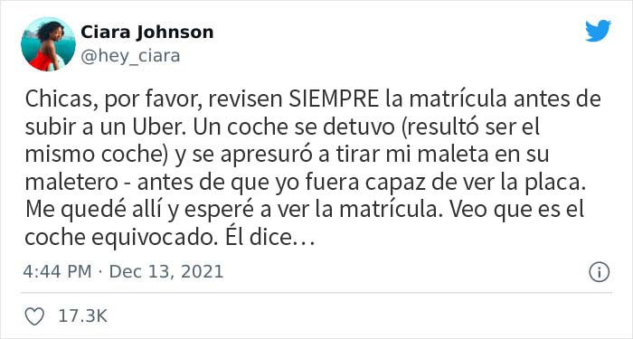 Una mujer tuitea la historia de cómo comprobar la matrícula de un conductor de Uber la salvó de una posible trata de personas