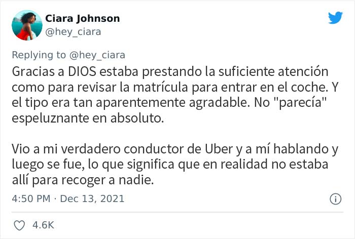 Una mujer tuitea la historia de cómo comprobar la matrícula de un conductor de Uber la salvó de una posible trata de personas