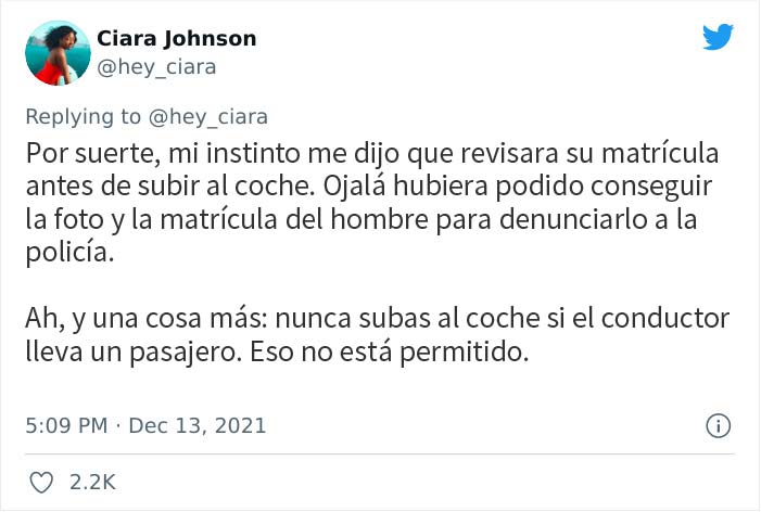 Una mujer tuitea la historia de cómo comprobar la matrícula de un conductor de Uber la salvó de una posible trata de personas