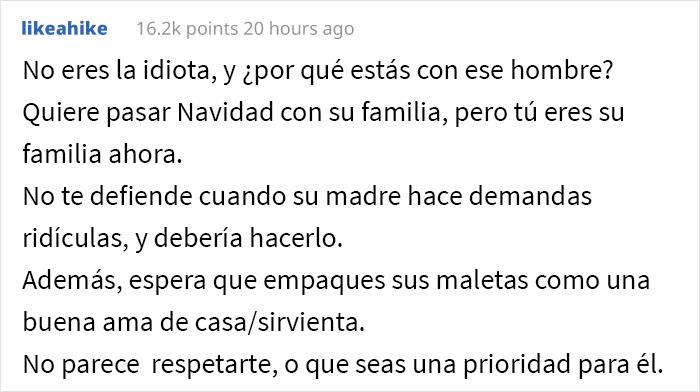 Esta mujer no fue invitada a la fiesta de Navidad de la familia de su esposo debido a sus “puntos negativos” del año anterior, y el drama comenzó cuando no empacó las maletas de su esposo