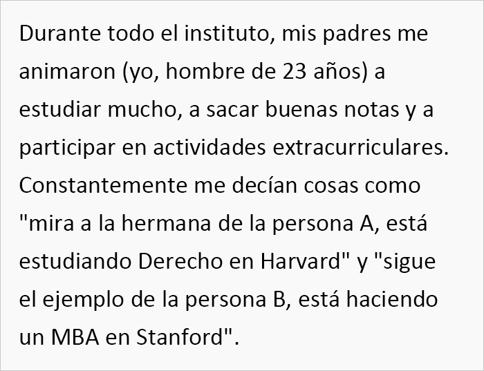 Este hombre 23 años deja de hablar a sus padres tras descubrir que pagan la educación de su hermana cuando no pagaron la suya