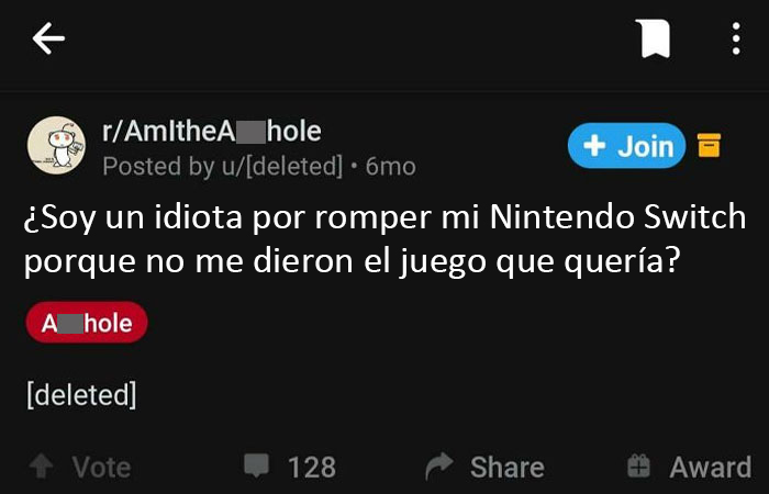 Básicamente este niño preguntó si era un idiota por romper su Nintendo Switch porque su madre quería darse un gusto ella. Este niño es un 20/10 idiota