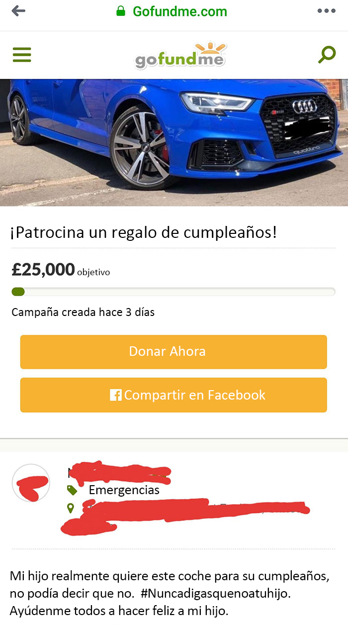 "Mi hijo debe tener un coche de 25 mil libras como regalo, es una emergencia"