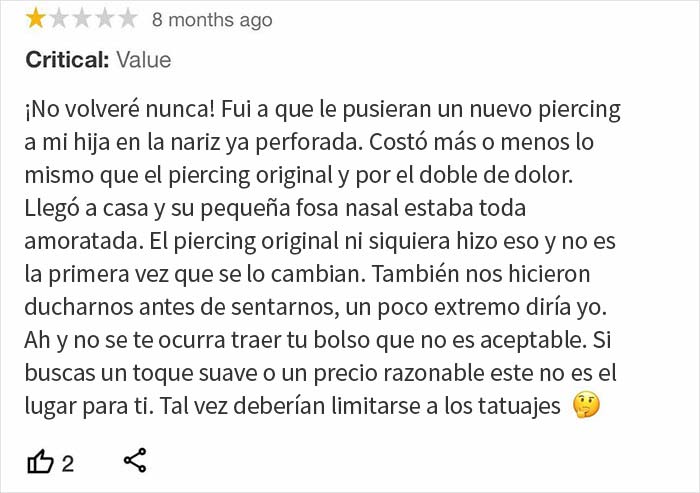 Esta "Karen" deja una reseña de 1 estrella a un estudio de piercings, y la gente se parte con la respuesta del propietario