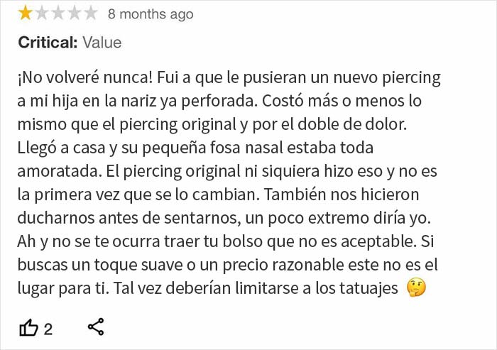 Esta "Karen" deja una reseña de 1 estrella a un estudio de piercings, y la gente se parte con la respuesta del propietario