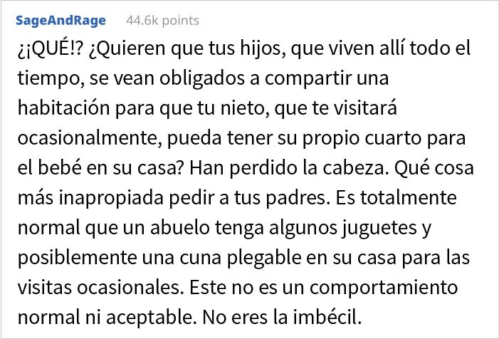 Esta mujer se niega a echar a su hijo de su habitación para usarla como cuarto para el bebé que exigen su hija y yerno