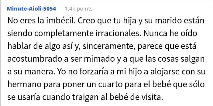 Esta mujer se niega a echar a su hijo de su habitación para usarla como cuarto para el bebé que exigen su hija y yerno