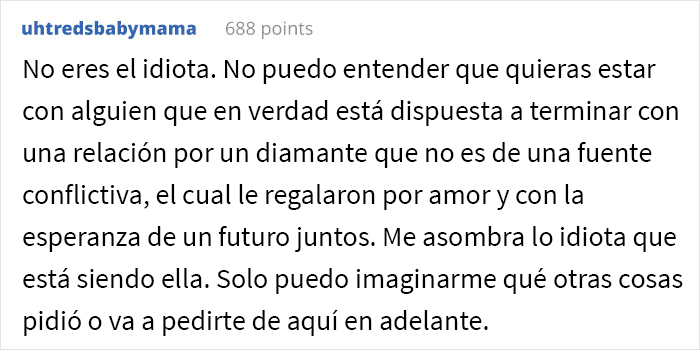 “¿Soy idiota por comprarle a mi prometida un diamante fabricado en un laboratorio y negarme a cambiarlo por una piedra natural?”