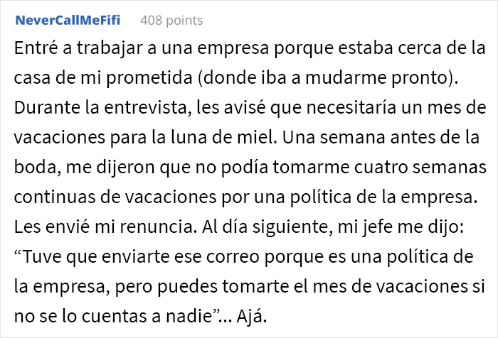 Este jefe se metió en problemas tras negarle a un empleado 3 semanas de vacaciones para su luna de miel