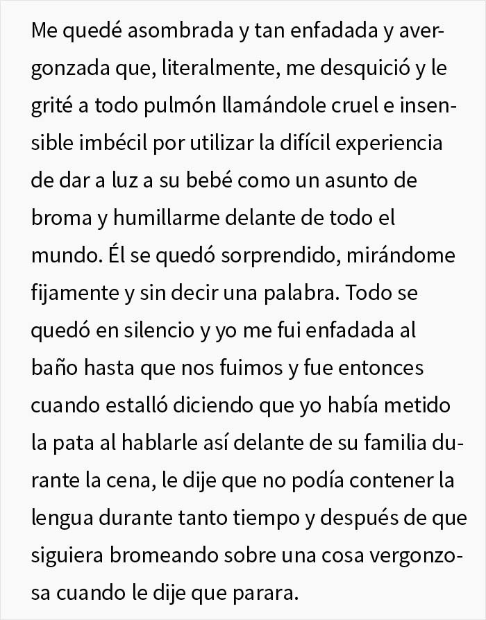 El marido humilla a su mujer delante de toda su familia al burlarse de su vergonzosa experiencia en el parto, y ella termina estallando