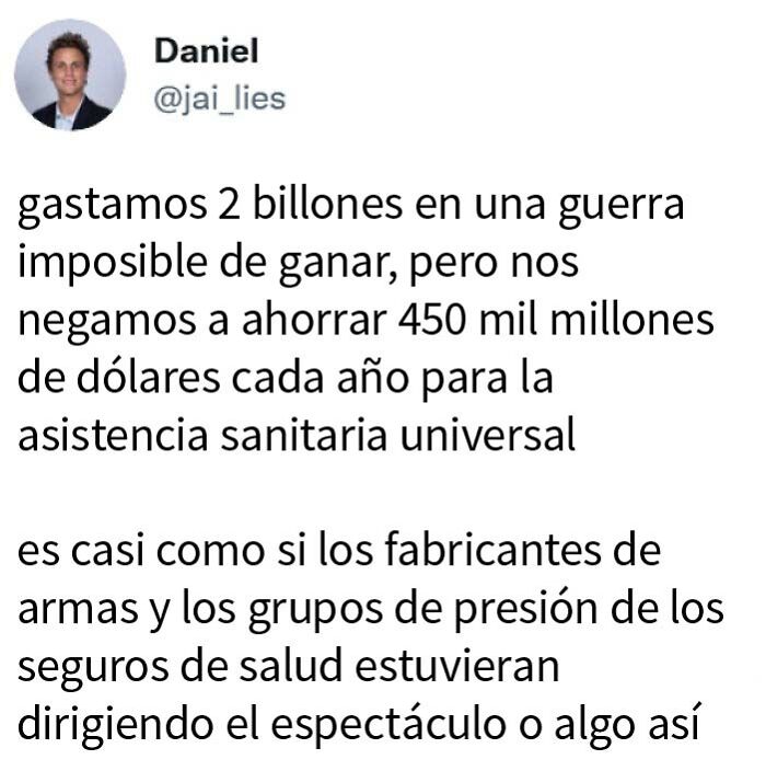 Estados Unidos gasta 2 billones en guerras y no tiene suficiente dinero para el seguro médico