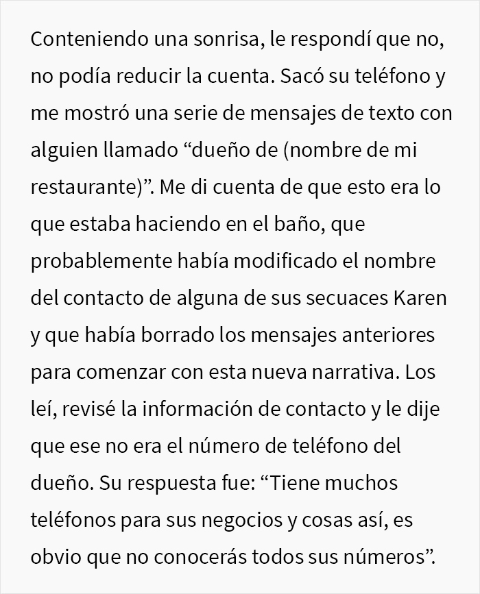 Esta Karen creyó que el dueño del restaurante era un mesero, lo trató como basura y terminó la noche con una inesperada cuenta de 4000$