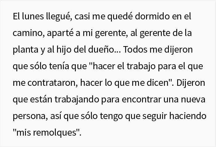 Este empleado saturado de trabajo se da cuenta de que es irremplazable para la empresa, y saca lo mejor de la situación