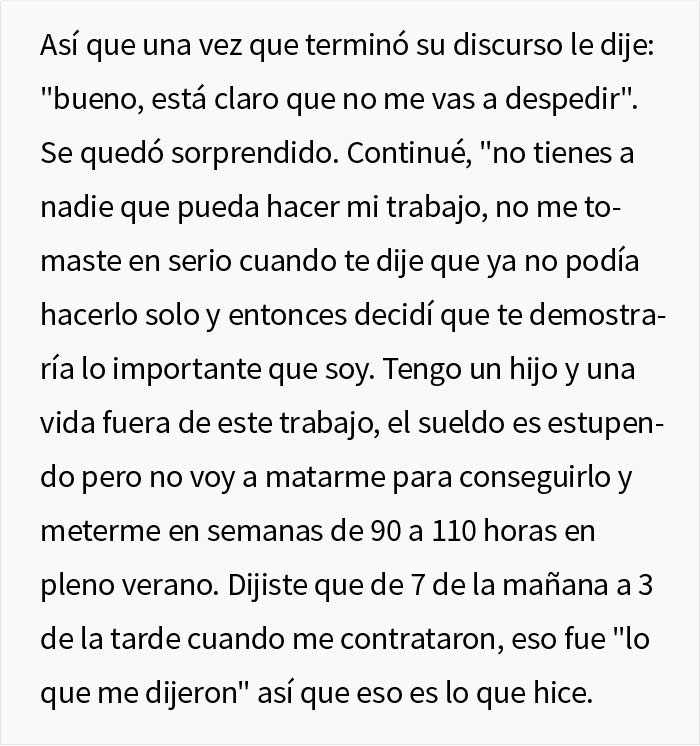 Este empleado saturado de trabajo se da cuenta de que es irremplazable para la empresa, y saca lo mejor de la situación