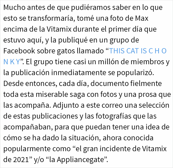 Tras una “guerra” de 2 semanas y media con 3 gatos, esta mujer contactó a Vitamix para pedirles cajas vacías que reemplazaran aquella que tomaron sus gatos