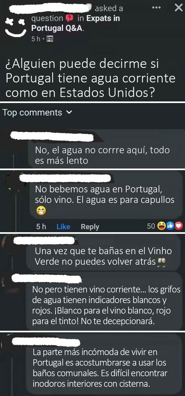 "¿Alguien puede decirme si Portugal tiene agua corriente como en Estados Unidos?"