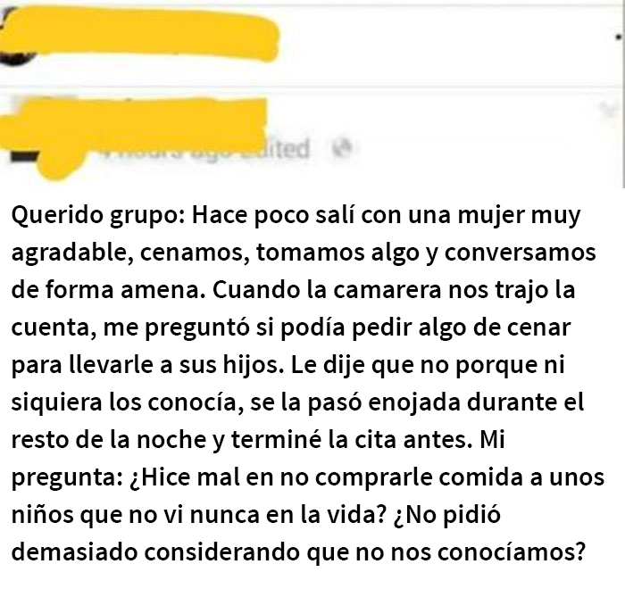 Esta mujer se enojó porque su cita no le compró la cena a sus hijos