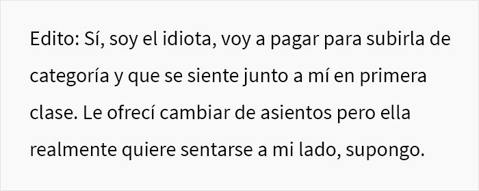 “Ella piensa que prefiero la clase business en vez de a ella”: La esposa de este hombre se enojó cuando él subió la categoría de su billete para un vuelo de 12 horas