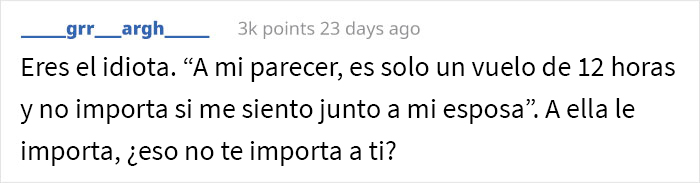 “Ella piensa que prefiero la clase business en vez de a ella”: La esposa de este hombre se enojó cuando él subió la categoría de su billete para un vuelo de 12 horas