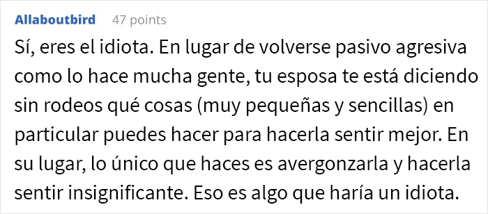 Este hombre pregunta si fue cruel al decirle a su esposa que dejara de esperar aprecio por lo que hace ya que ser ama de casa es su trabajo