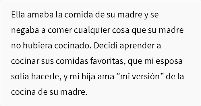 Esta suegra tiraba las comidas que su nieta llevaba a su casa, hechas por su padre con las recetas de su esposa fallecida