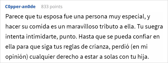 Esta suegra tiraba las comidas que su nieta llevaba a su casa, hechas por su padre con las recetas de su esposa fallecida