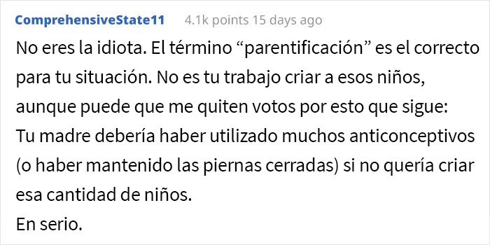 Esta hija mayor siempre cuidó a sus hermanitos, y su madre se enfurece con ella cuando le dice que se quiere emancipar