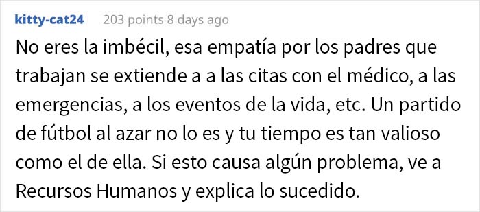 Esta mujer sin hijos se pregunta si es imbécil por mantener sus principios y hacer que su compañera de trabajo se pierda el partido de fútbol de su hijo