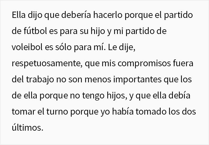 Esta mujer sin hijos se pregunta si es imbécil por mantener sus principios y hacer que su compañera de trabajo se pierda el partido de fútbol de su hijo