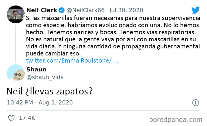 “Si las mascarillas fueran necesarias, habríamos evolucionado con una” Lmao