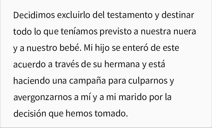 Este hombre fue infiel y sus padres le dan una lección sustituyéndolo en su testamento por su esposa y su bebé