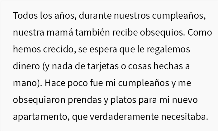 Esta mujer fue echada de casa de sus padres al enfadarse por recibir en su cumpleaños unos platos, mientras todos le daban regalos lujosos a su madre