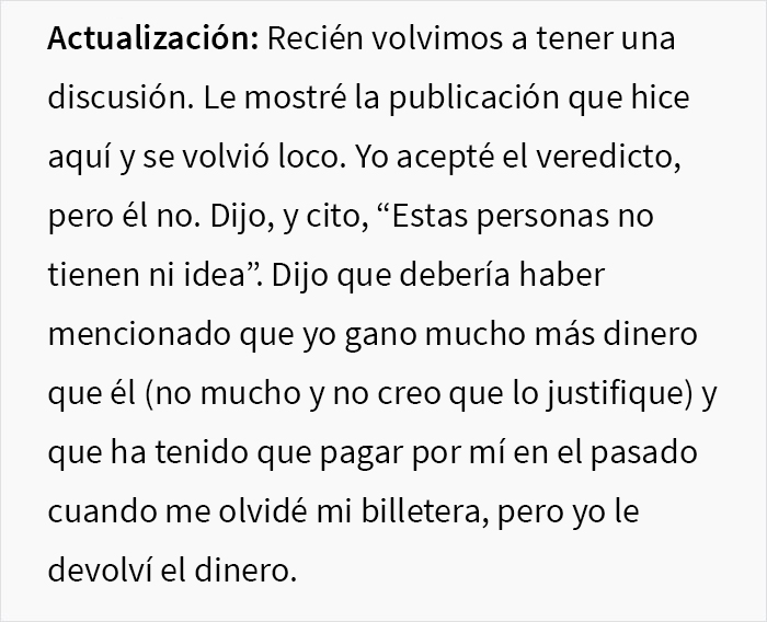 “Insistió en que yo pagara”: Este hombre organizó una gran cena de celebración familiar y se enojó con su esposa cuando ella solo pagó por su propia comida