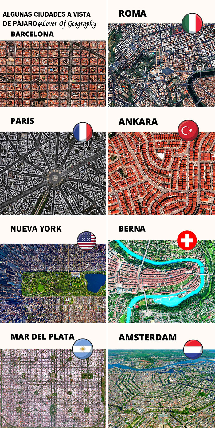 Este post muestra algunas ciudades de diferentes países a vista de pájaro