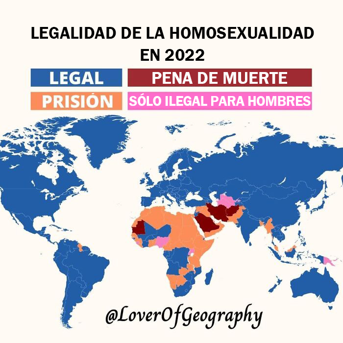 Este post muestra la situación legal de la homosexualidad en el mundo en 2022