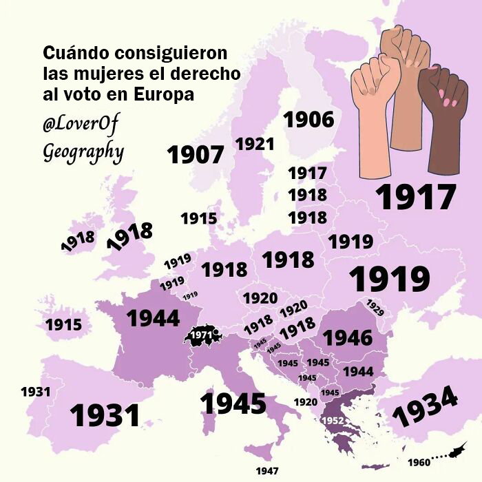 Este post muestra cuando las mujeres empezaron a votar en Europa